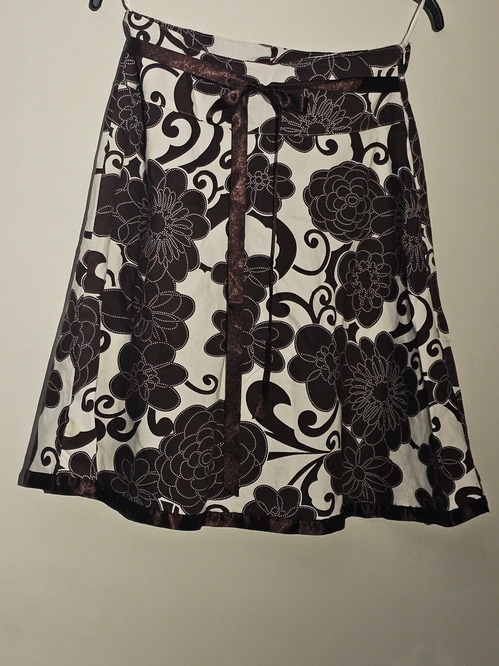 Floral A-Line Skirt with Brown Tie Waist